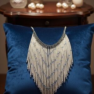 White Pearl & crystal bib necklace vintage .